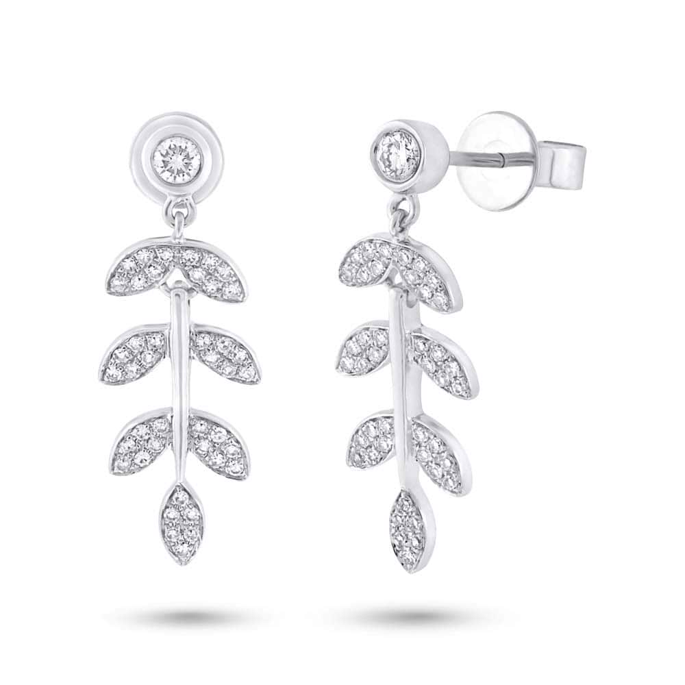 0.32ct 14k White Gold Diamond Leaf Earrings