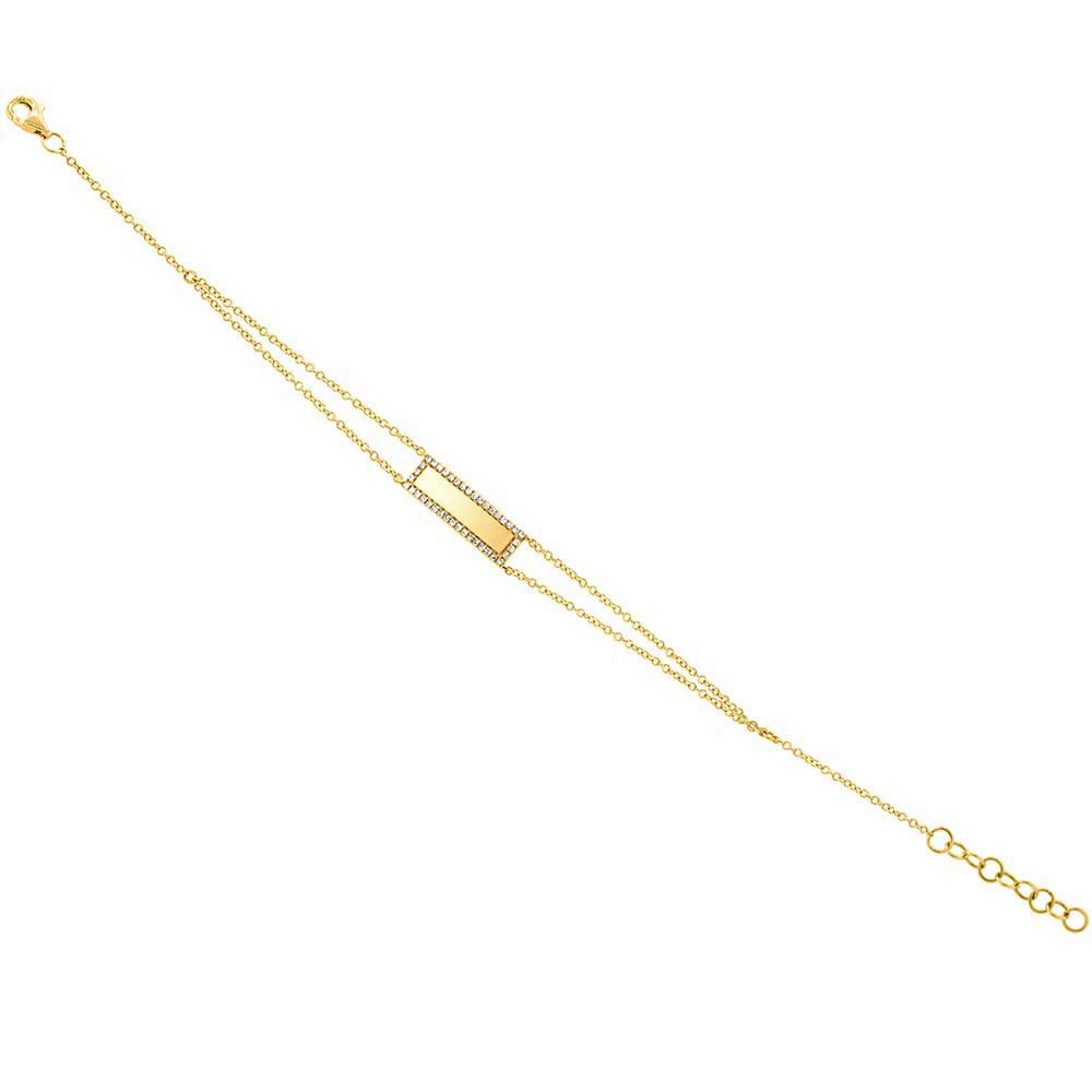 0.13ct 14k Yellow Gold Diamond Bar ID Bracelet