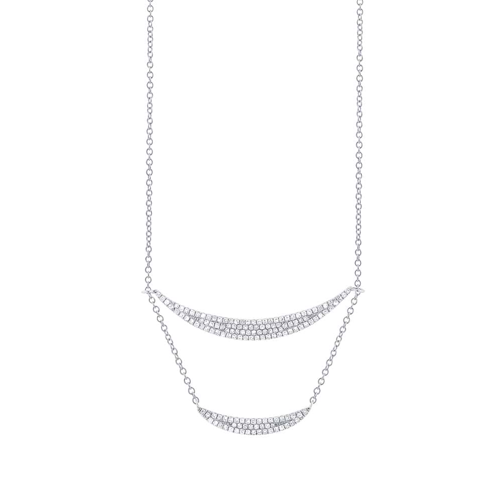 0.36ct 14k White Gold Diamond Pave Double Crescent Necklace