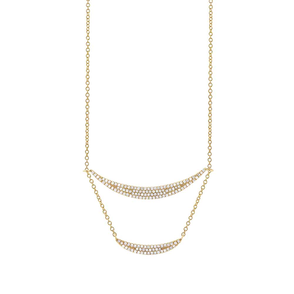 0.36ct 14k Yellow Gold Diamond Pave Double Crescent Necklace