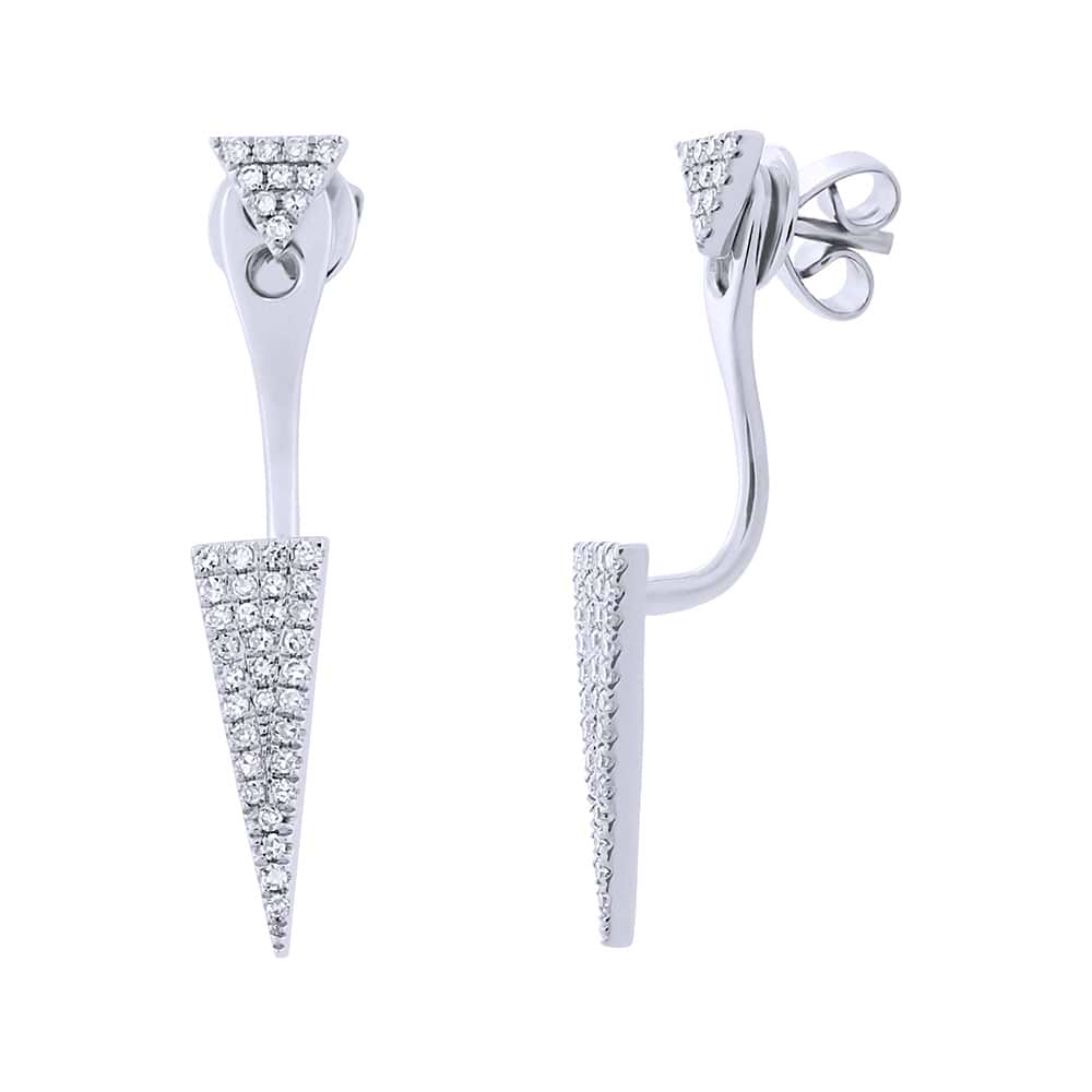 0.21ct 14k White Gold Diamond Pave Triangle Ear Jacket Earrings With Studs