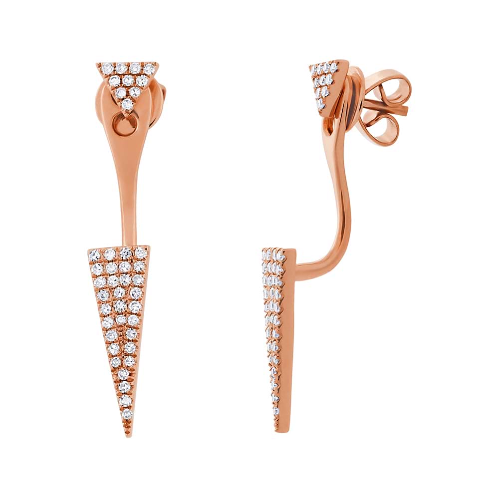 0.21ct 14k Rose Gold Diamond Pave Triangle Ear Jacket Earrings With Studs