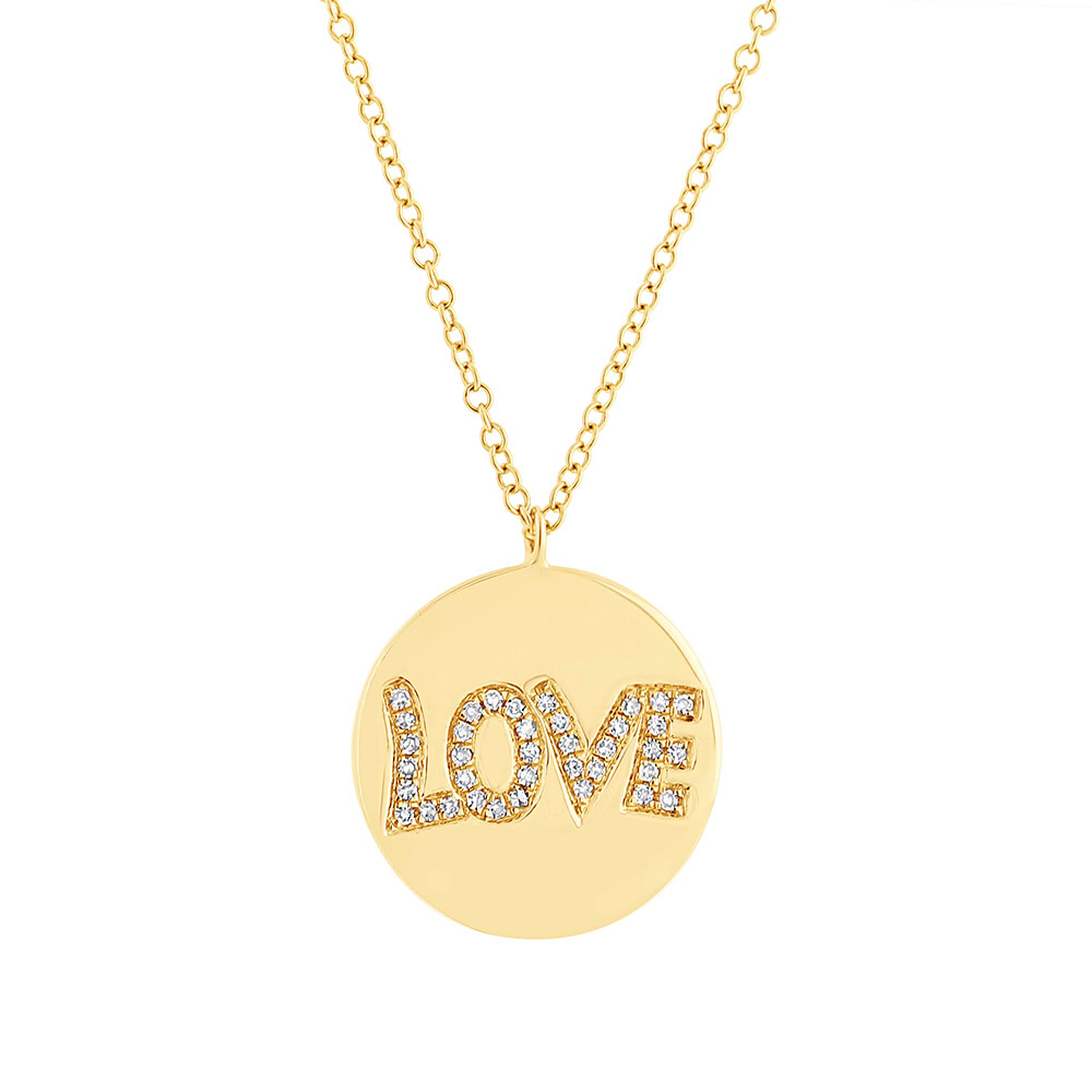 0.08ct 14k Yellow Gold Diamond ''love'' Pendant Necklace