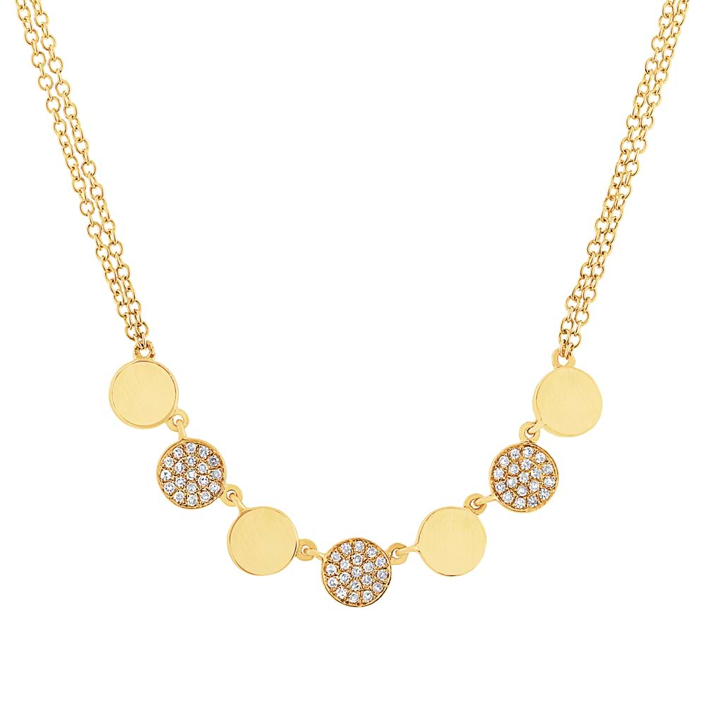 0.16ct 14k Yellow Gold Diamond Pave Circle Necklace