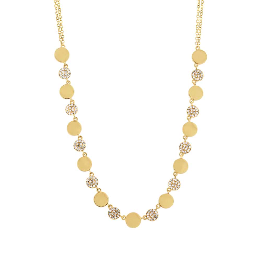 0.30ct 14k Yellow Gold Diamond Pave Circle Necklace