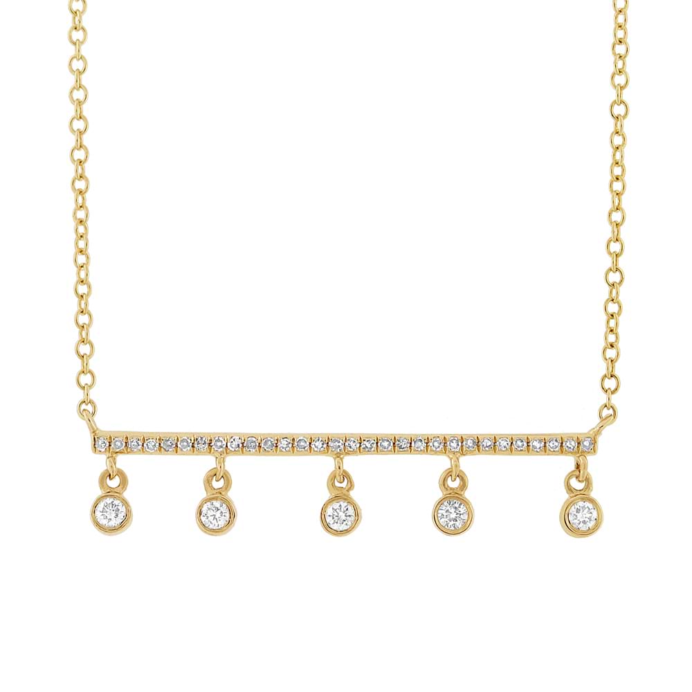 0.18ct 14k Yellow Gold Diamond Bar Necklace
