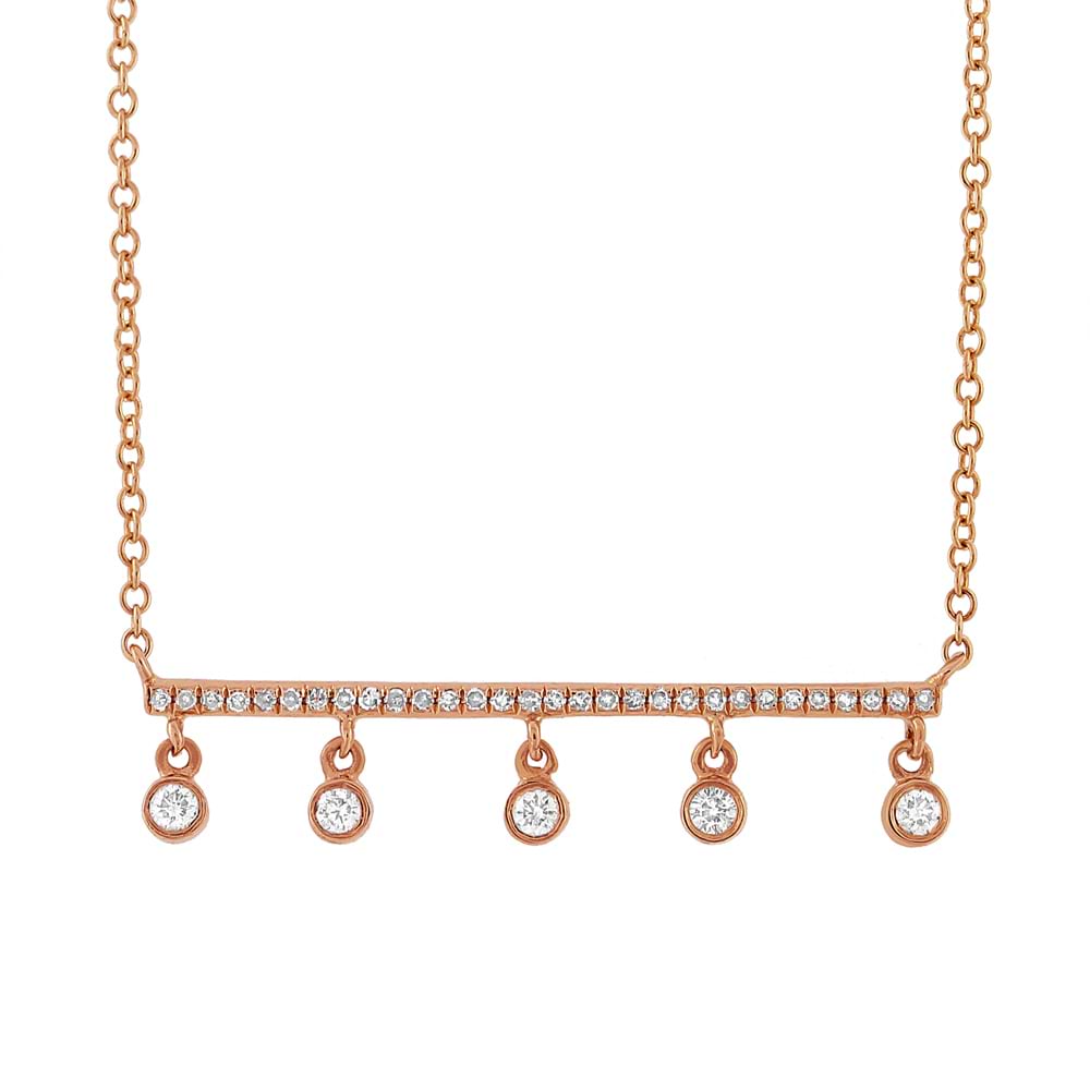 0.18ct 14k Rose Gold Diamond Bar Necklace