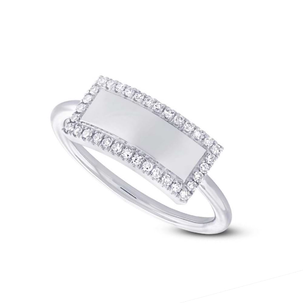 0.11ct 14k White Gold Diamond Bar ID Ring Size 3