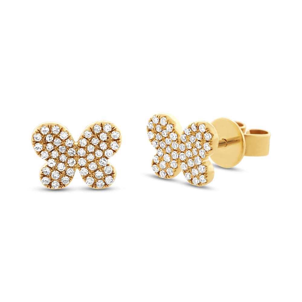0.22ct 14k Yellow Gold Diamond Pave Butterfly Earrings