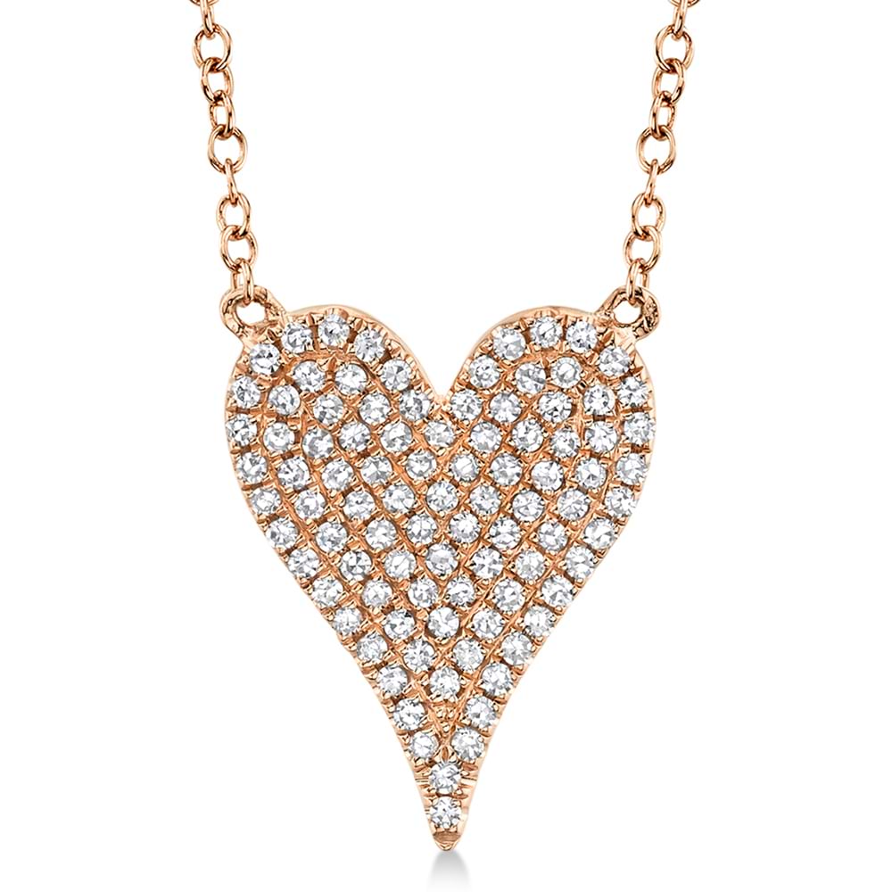 Diamond Pave Heart Pendant Necklace 14k Rose Gold (0.21ct)