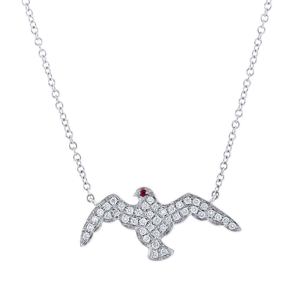 0.20ct Diamond & 0.01ct Ruby 14k White Gold Eagle Necklace
