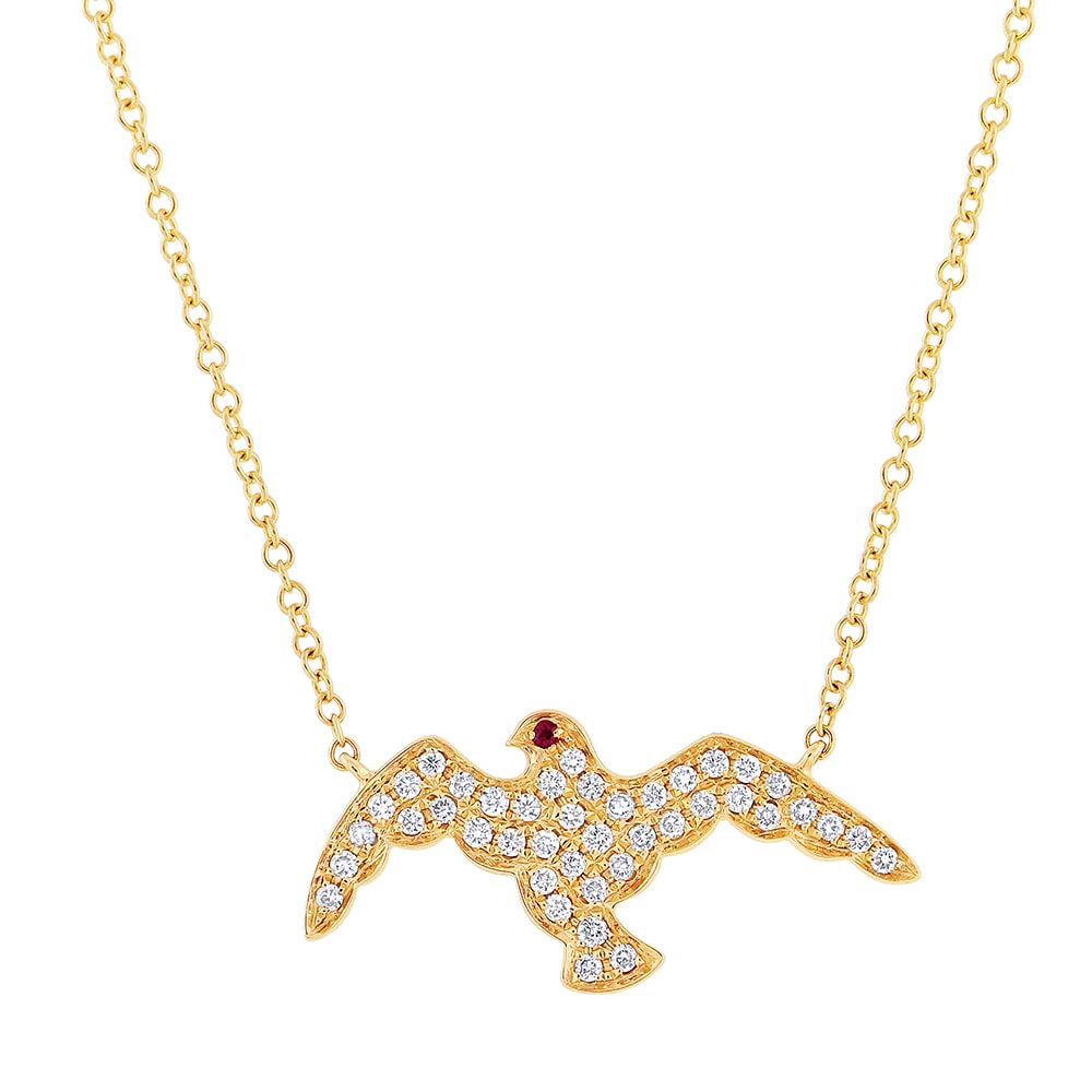 0.20ct Diamond & 0.01ct Ruby 14k Yellow Gold Eagle Necklace