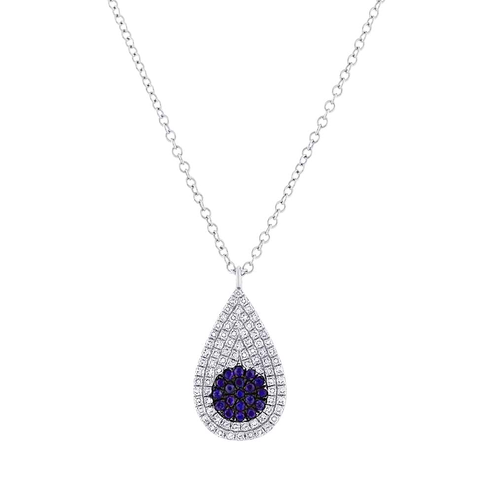 0.22ct Diamond & 0.11ct Blue Sapphire 14k White Gold Pave Pendant Necklace