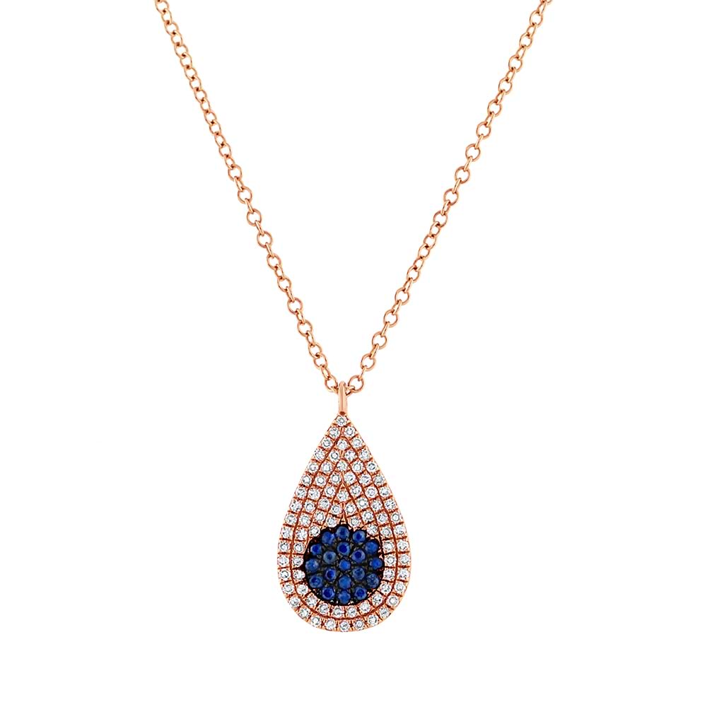 0.22ct Diamond & 0.11ct Blue Sapphire 14k Yellow Gold Pave Pendant Necklace