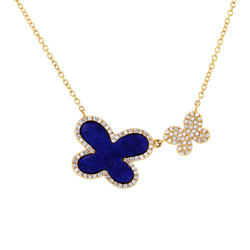 0.25ct Diamond & 1.27ct Lapis 14k Yellow Gold Butterfly Necklace