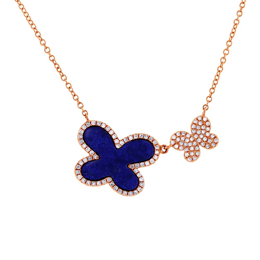 0.25ct Diamond & 1.27ct Lapis 14k Rose Gold Butterfly Necklace