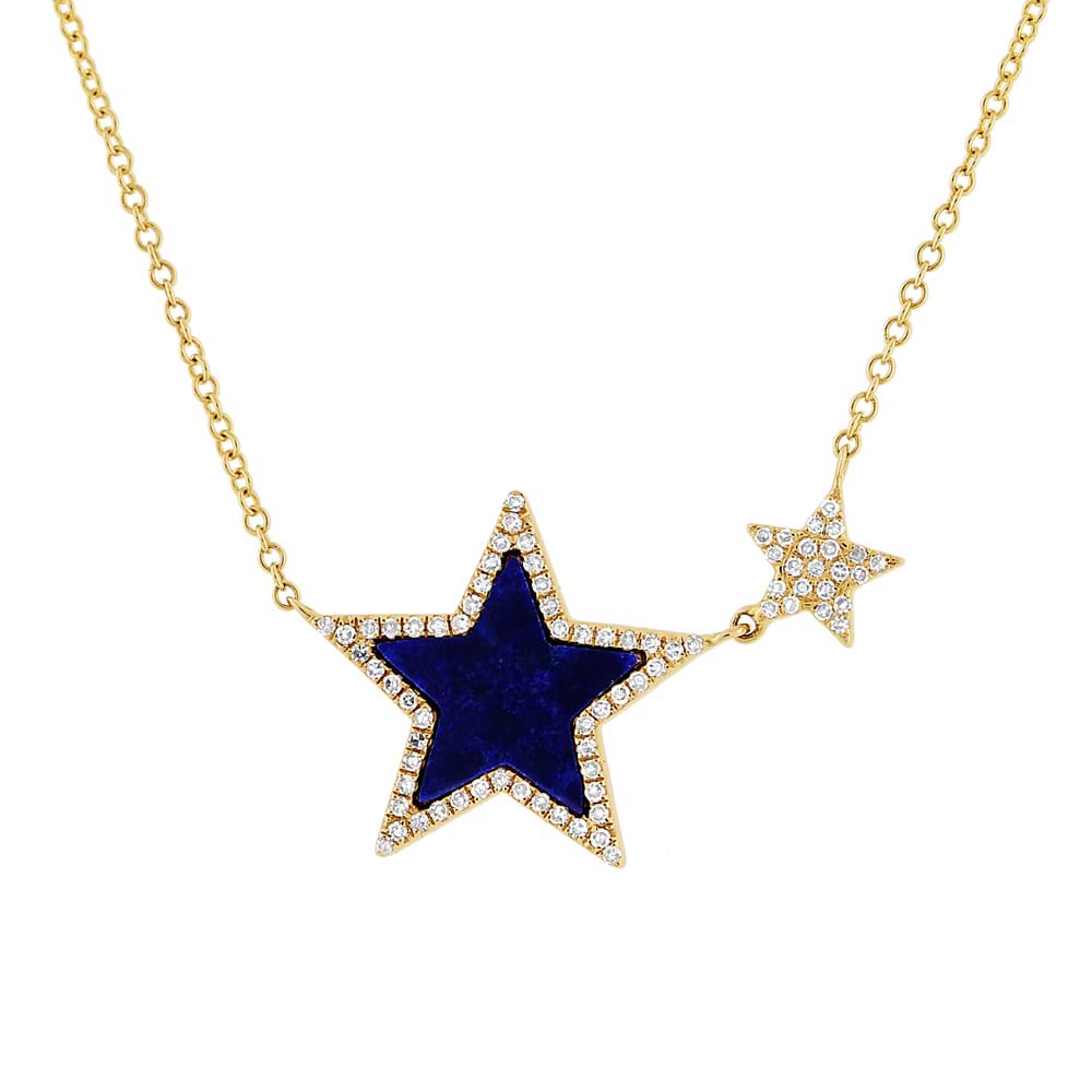 0.18ct Diamond & 0.70ct Lapis 14k Yellow Gold Star Necklace