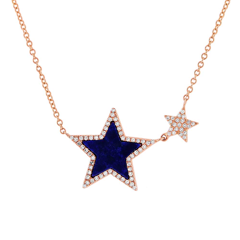 0.18ct Diamond & 0.70ct Lapis 14k Rose Gold Star Necklace
