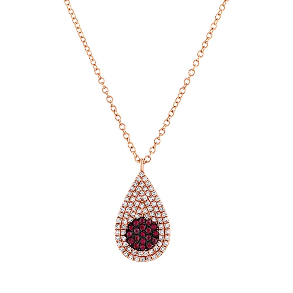 0.22ct Diamond & 0.11ct Ruby 14k Rose Gold Pave Pendant Necklace