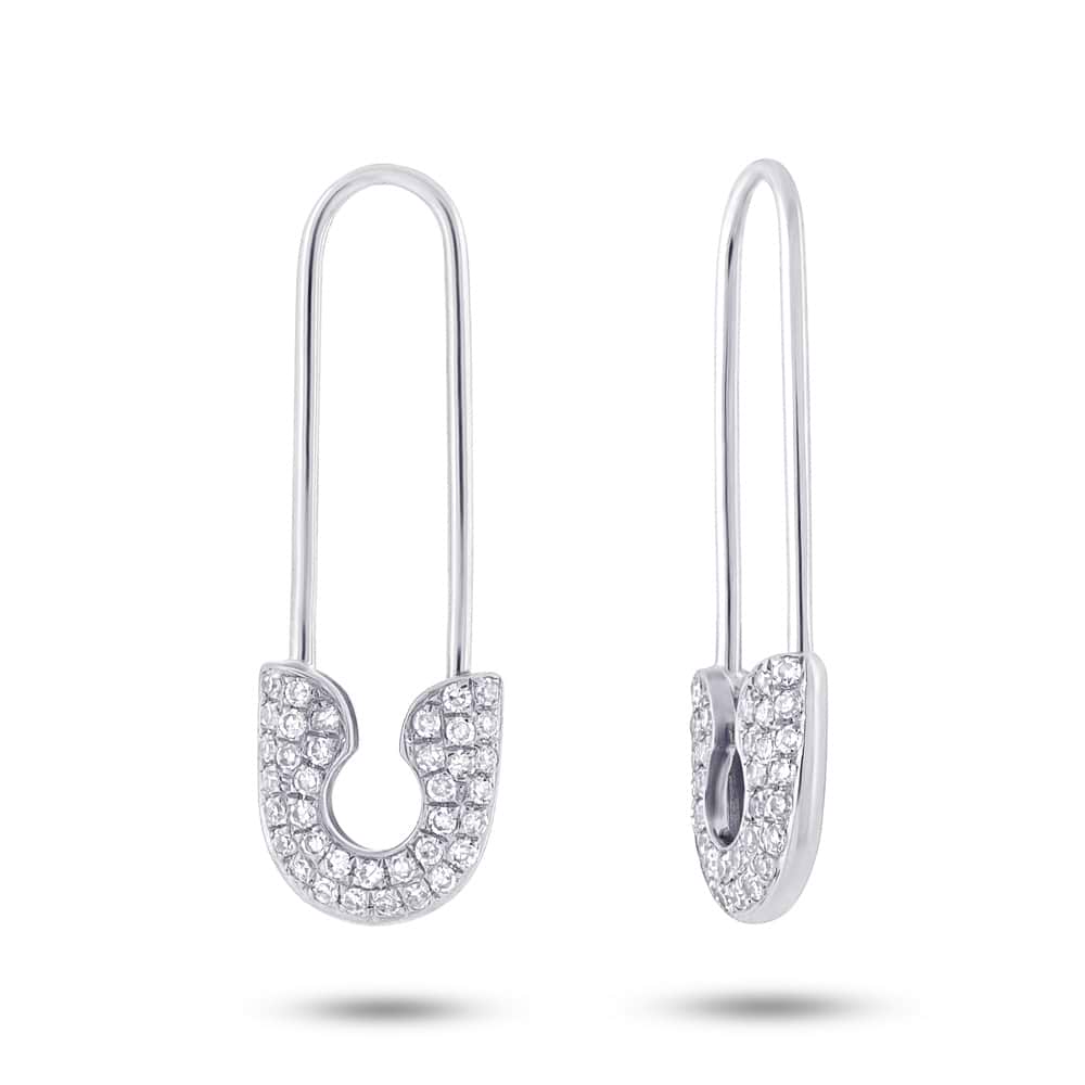 0.21ct 14k White Gold Diamond Safety Pin Earrings