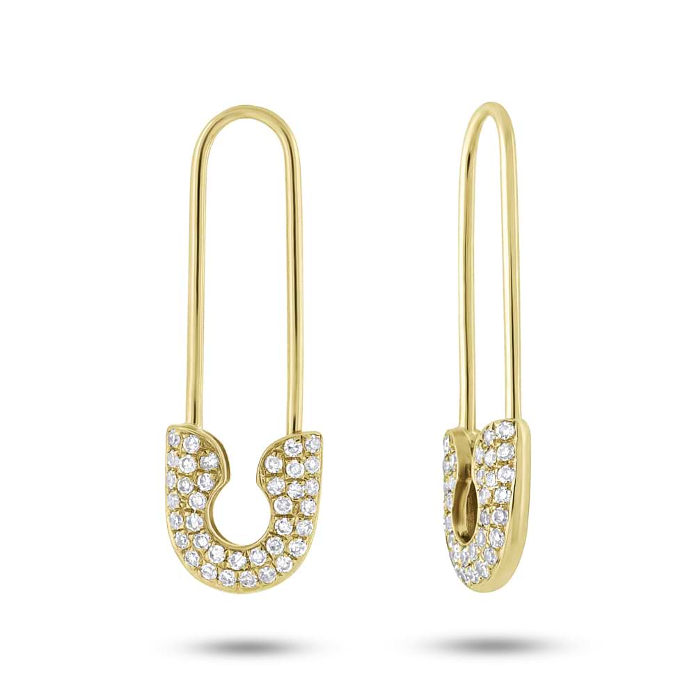 0.21ct 14k Yellow Gold Diamond Safety Pin Earrings
