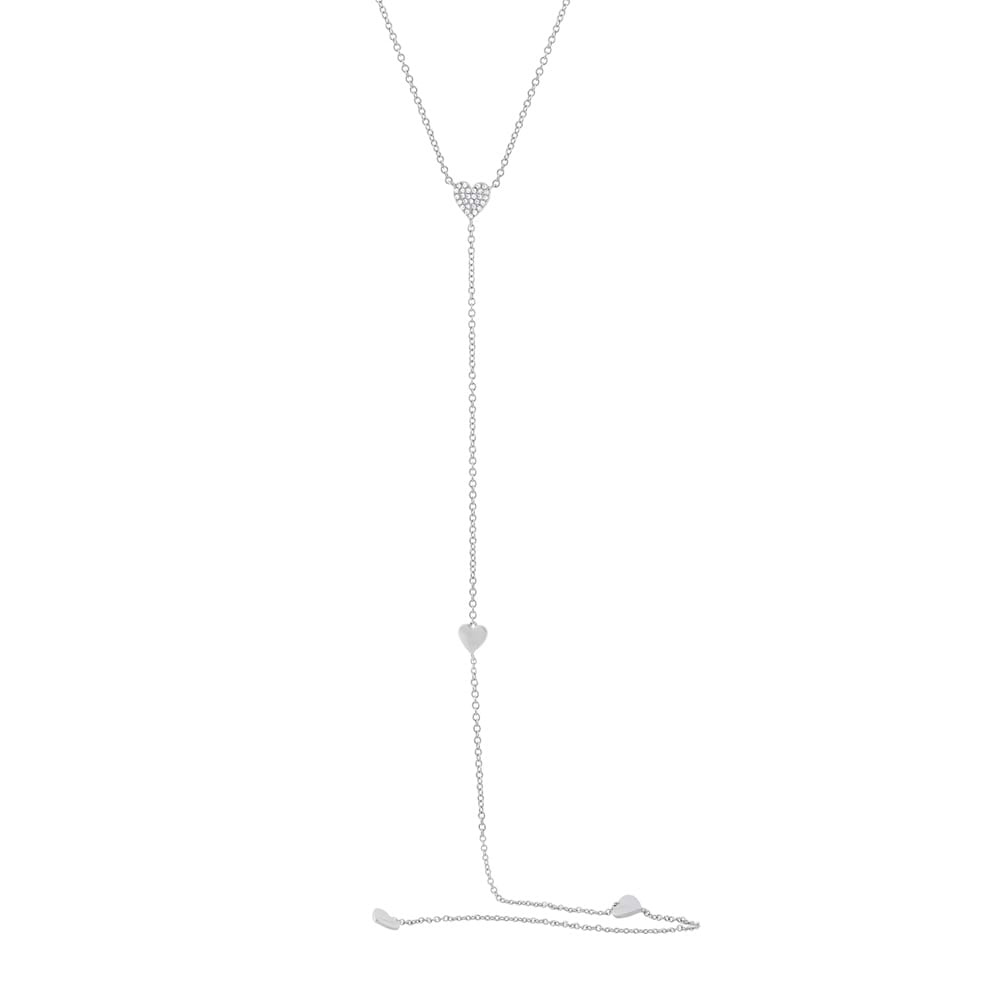 0.09ct 14k White Gold Diamond Heart Lariat Necklace