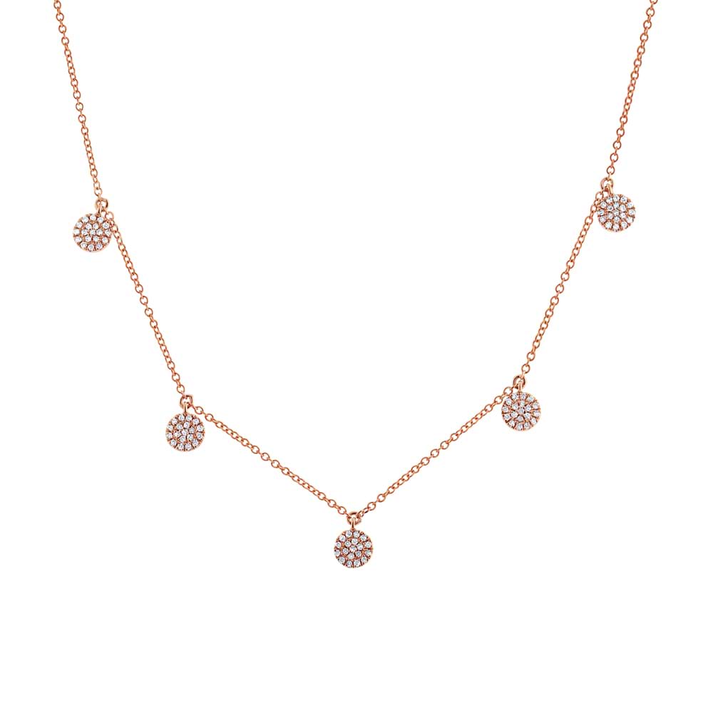 0.22ct 14k Rose Gold Diamond Pave Circle Necklace