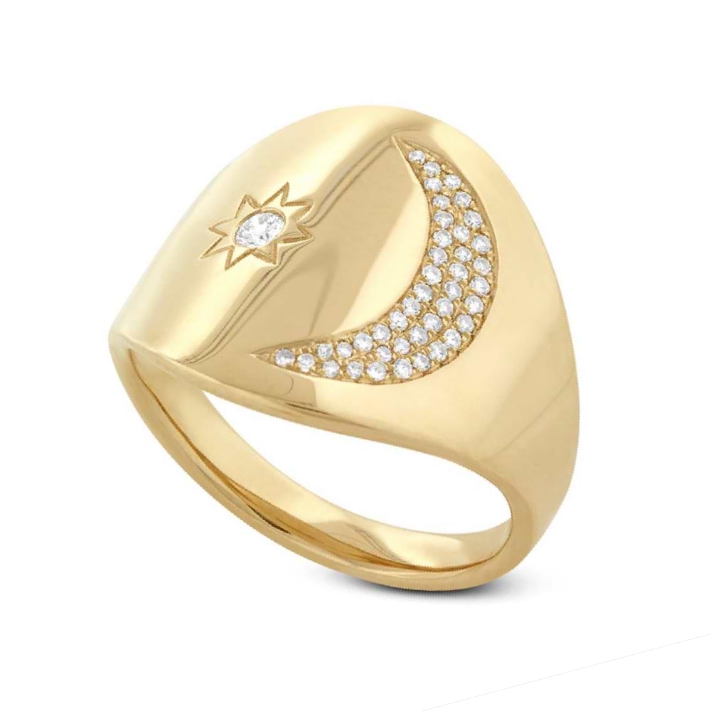 0.16ct 14k Yellow Gold Diamond Sun & Moon Ring