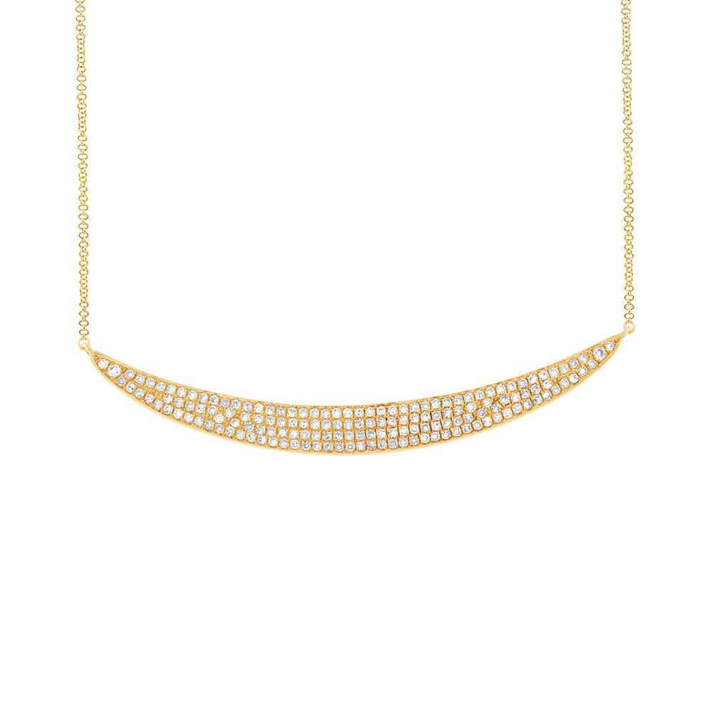 0.42ct 14k Yellow Gold Diamond Pave Crescent Necklace