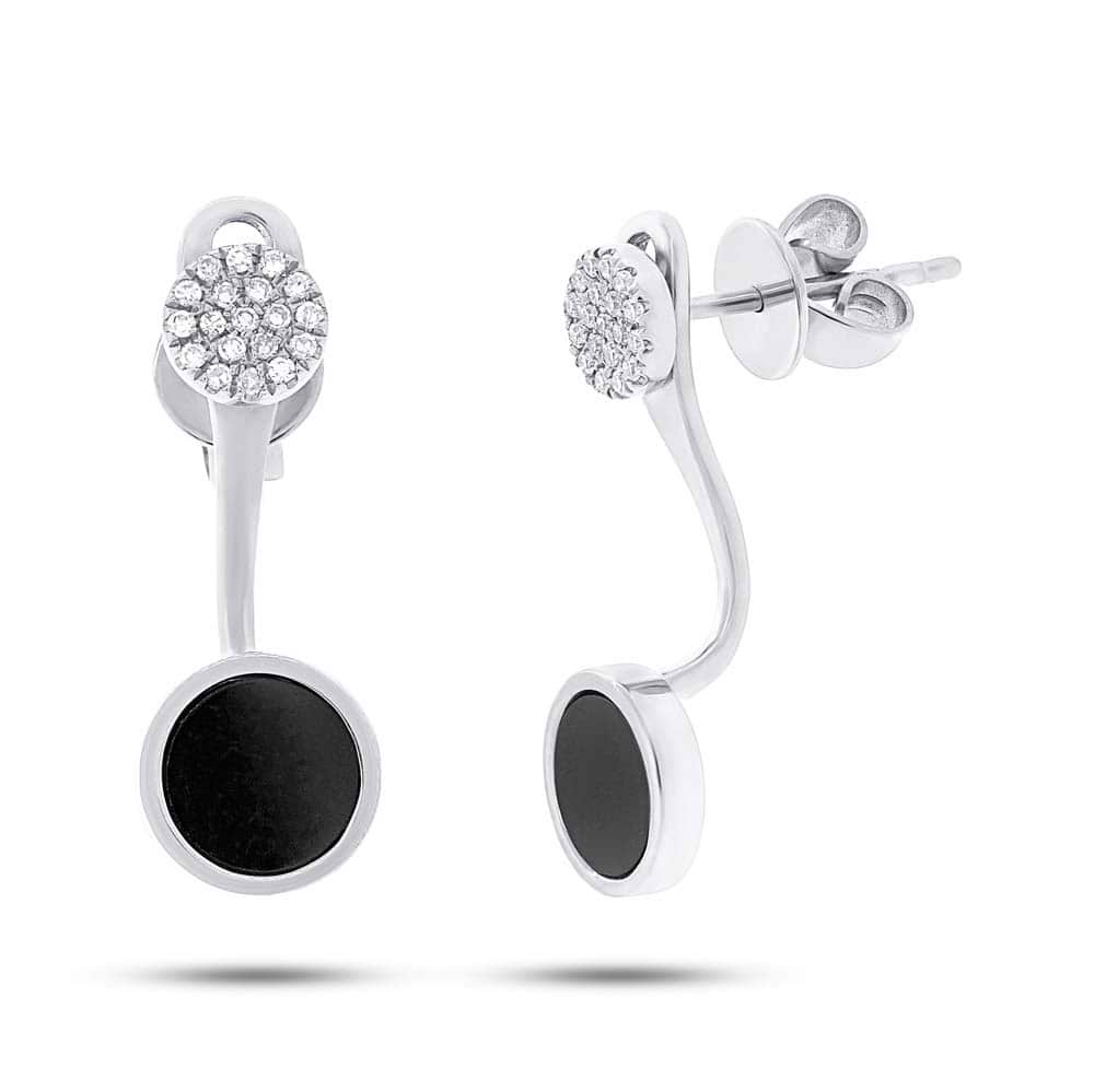 0.09ct Diamond & 0.80ct Onyx 14k White Gold Earrings Jacket With Stud