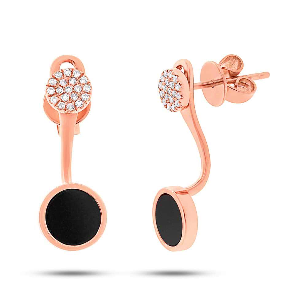 0.09ct Diamond & 0.80ct Onyx 14k Rose Gold Earrings Jacket With Stud