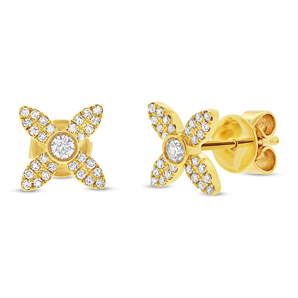 0.20ct 14k Yellow Gold Diamond Flower Earrings