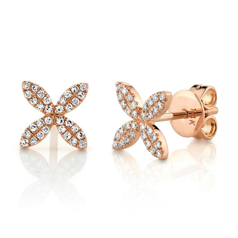 14K Rose Gold Diamond Flower Stud Earring