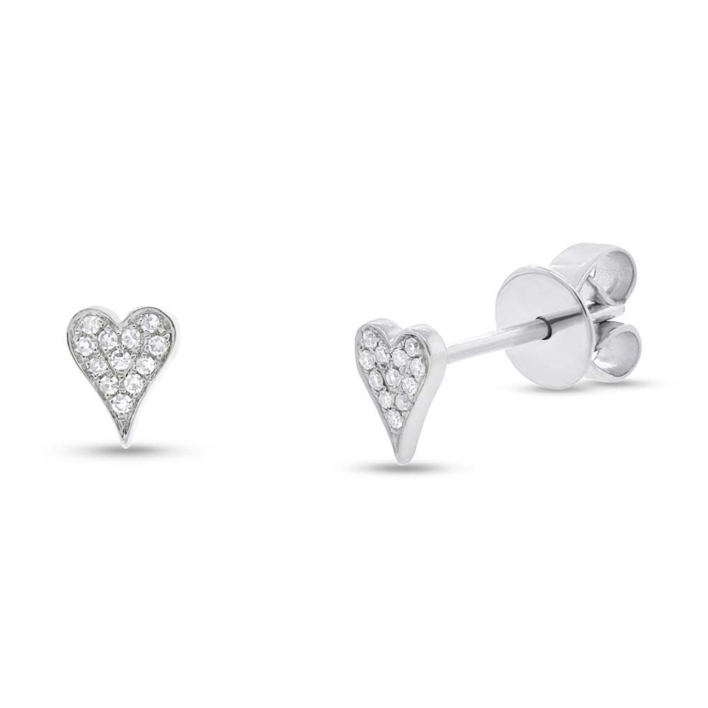 0.05ct 14k White Gold Diamond Pave Heart Earrings
