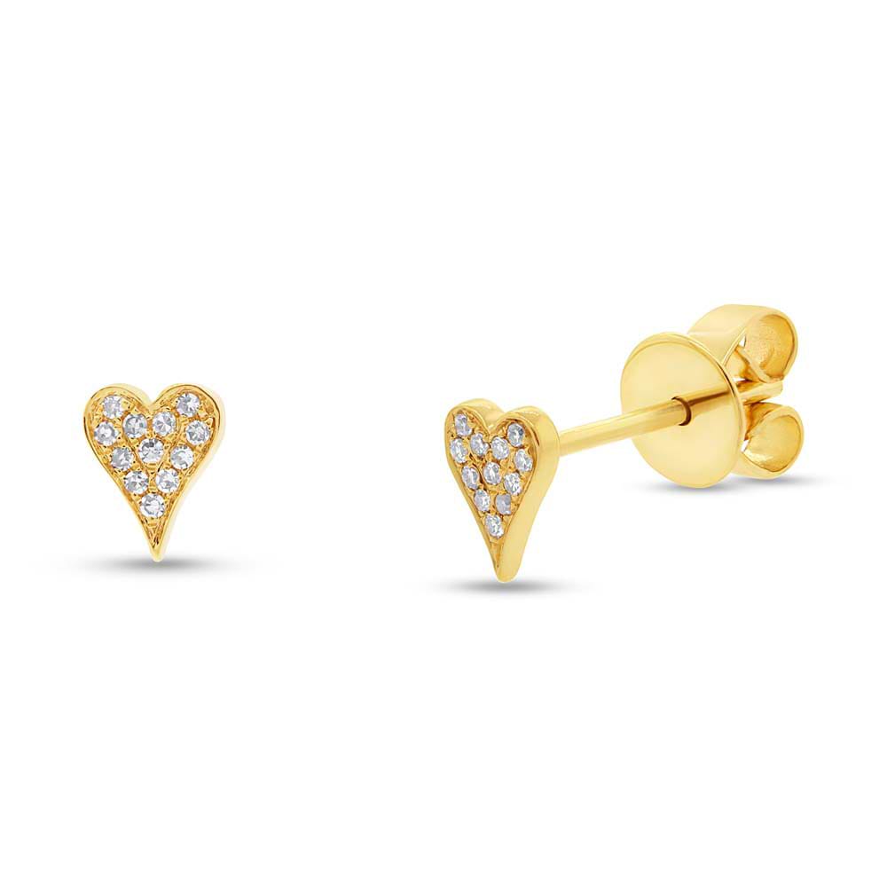 0.05ct 14k Yellow Gold Diamond Pave Heart Earrings