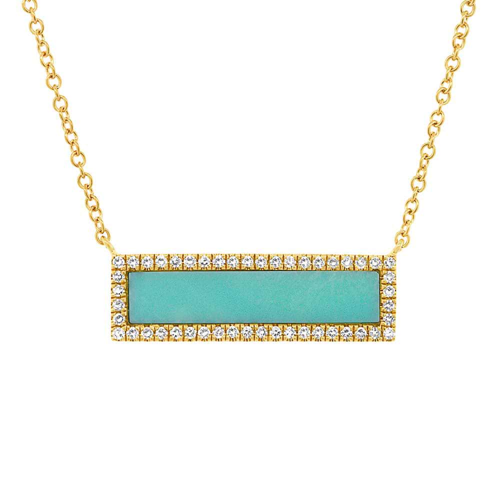 0.15ct Diamond & 1.02ct Composite Turquoise 14k Yellow Gold Bar Necklace