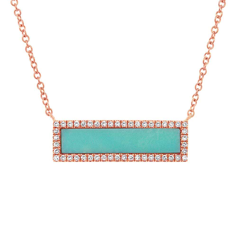 0.15ct Diamond & 1.02ct Composite Turquoise 14k Rose Gold Bar Necklace
