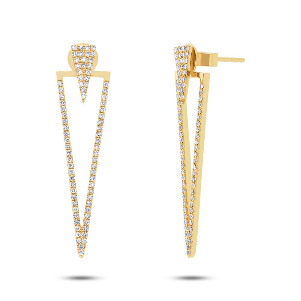 0.46ct 14k Yellow Gold Diamond Triangle Ear Jacket Earrings With Studs