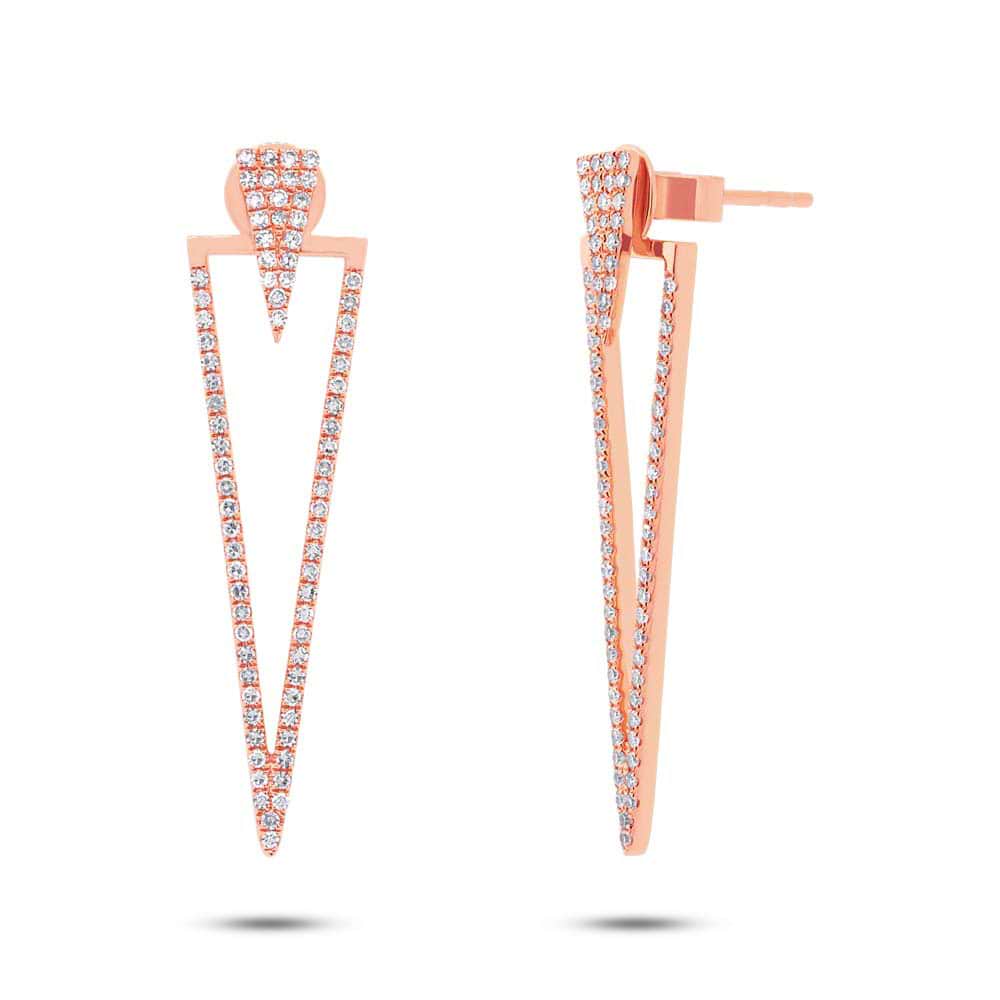 0.46ct 14k Rose Gold Diamond Triangle Ear Jacket Earrings With Studs