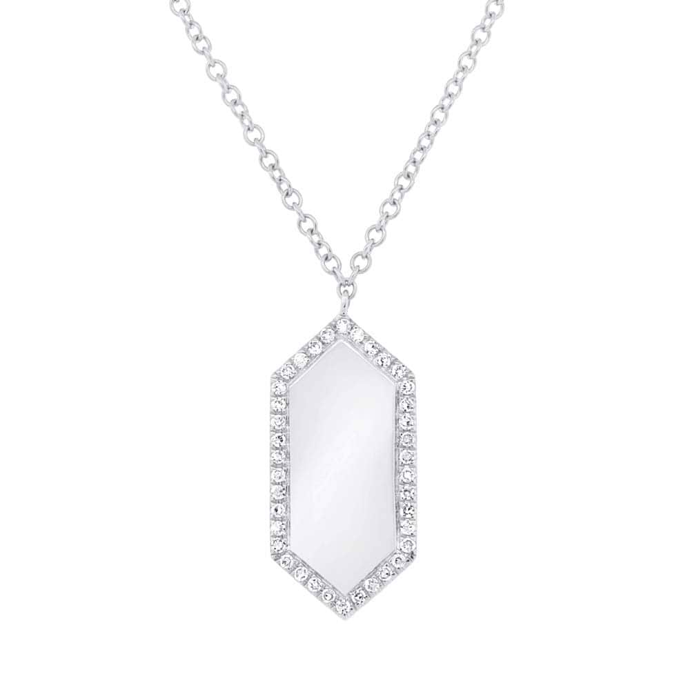 0.09ct 14k White Gold Diamond Bar ID Necklace