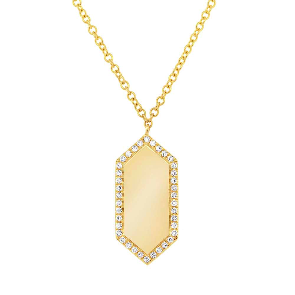 0.09ct 14k Yellow Gold Diamond Bar ID Necklace
