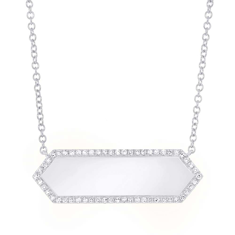 0.12ct 14k White Gold Diamond Bar ID Necklace