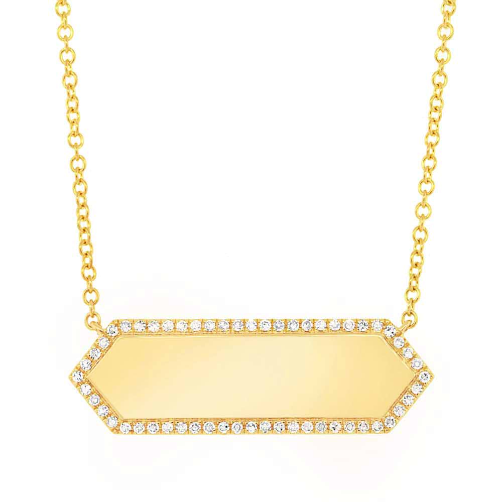 0.12ct 14k Yellow Gold Diamond Bar ID Necklace