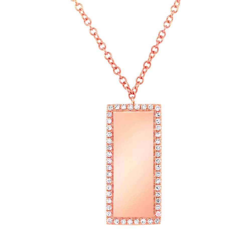 0.11ct 14k Rose Gold Diamond Bar ID Necklace