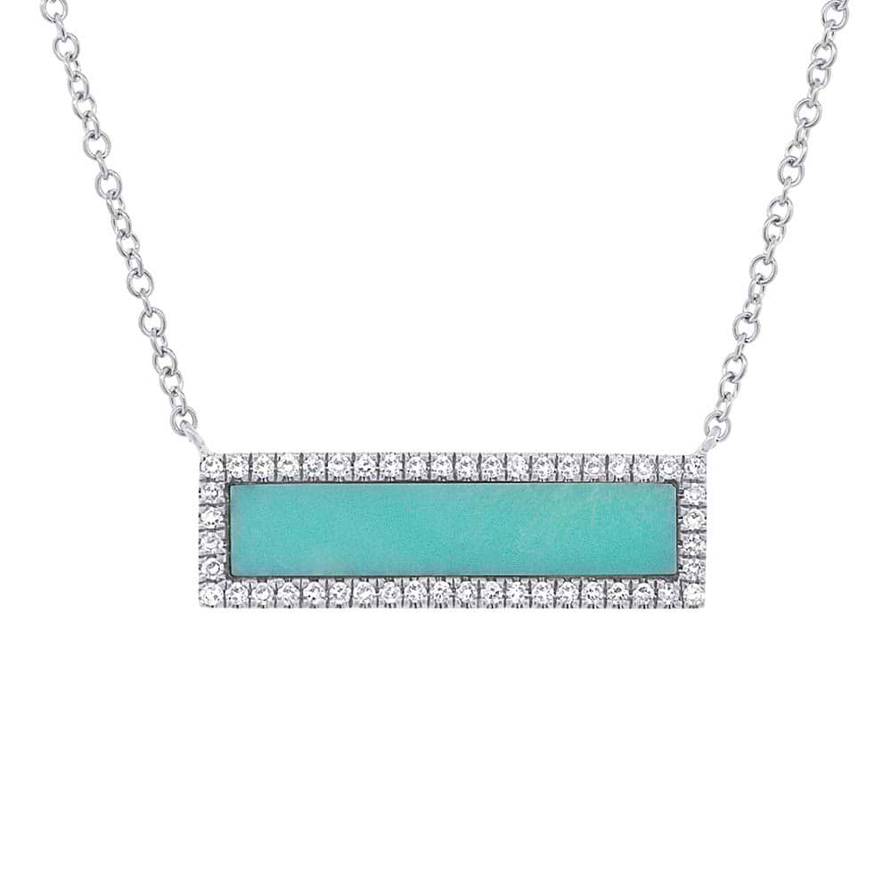 0.15ct Diamond & 1.02ct Composite Turquoise 14k White Gold Bar Necklace