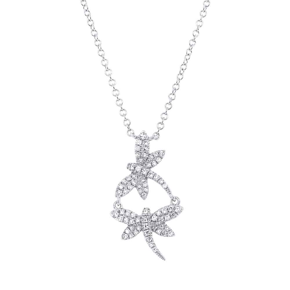 0.18ct 14k White Gold Diamond Dragonfly Necklace
