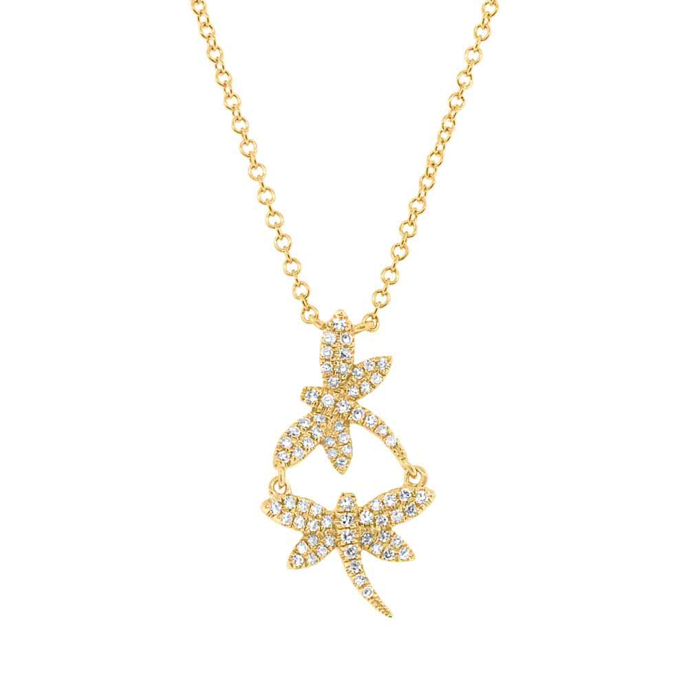 0.18ct 14k Yellow Gold Diamond Dragonfly Necklace