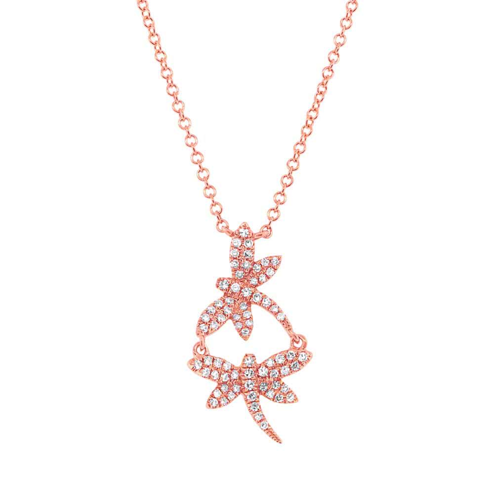 0.18ct 14k Rose Gold Diamond Dragonfly Necklace