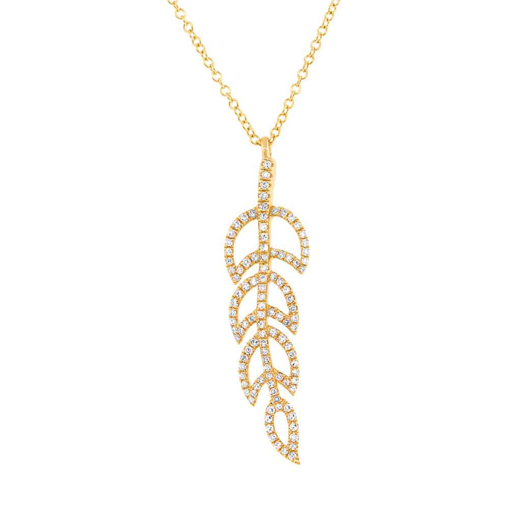 0.29ct 14k Yellow Gold Diamond Leaf Necklace