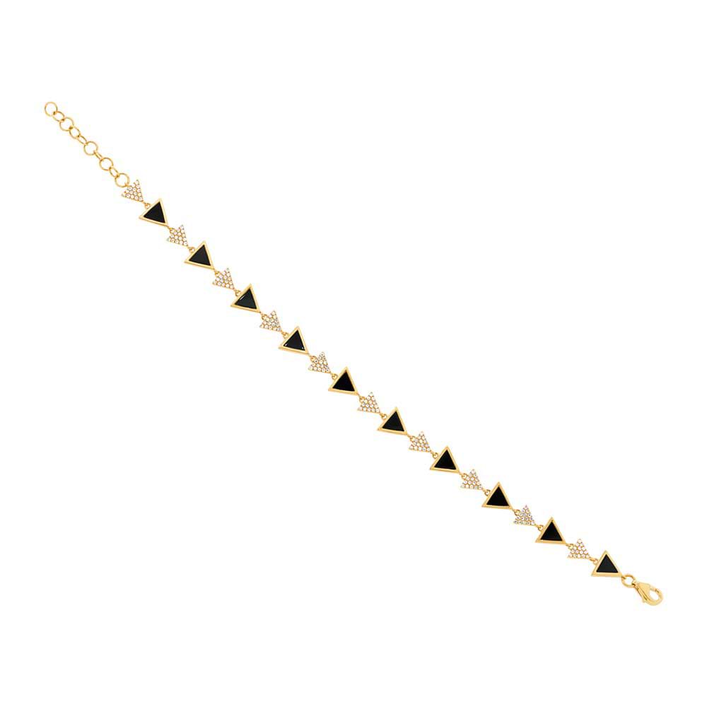 0.41ct Diamond & 1.56ct Onyx 14k Yellow Gold Triangle Bracelet